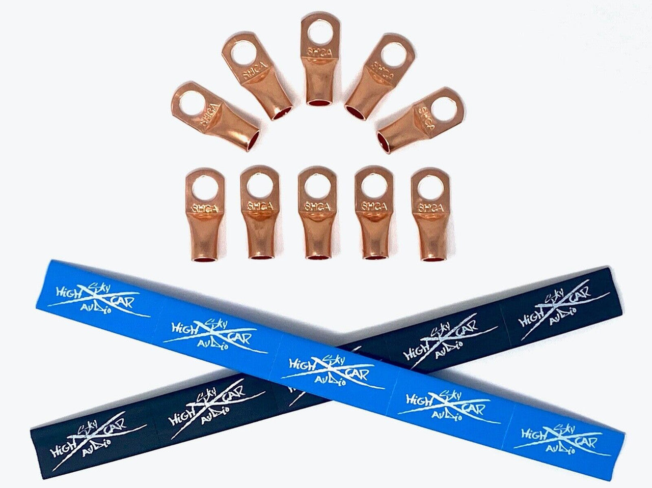 Sky High Car Audio 4 Gauge Copper or Tinned Copper Ring Terminals w/ Heat Shrink Tubing - 10 Pack
