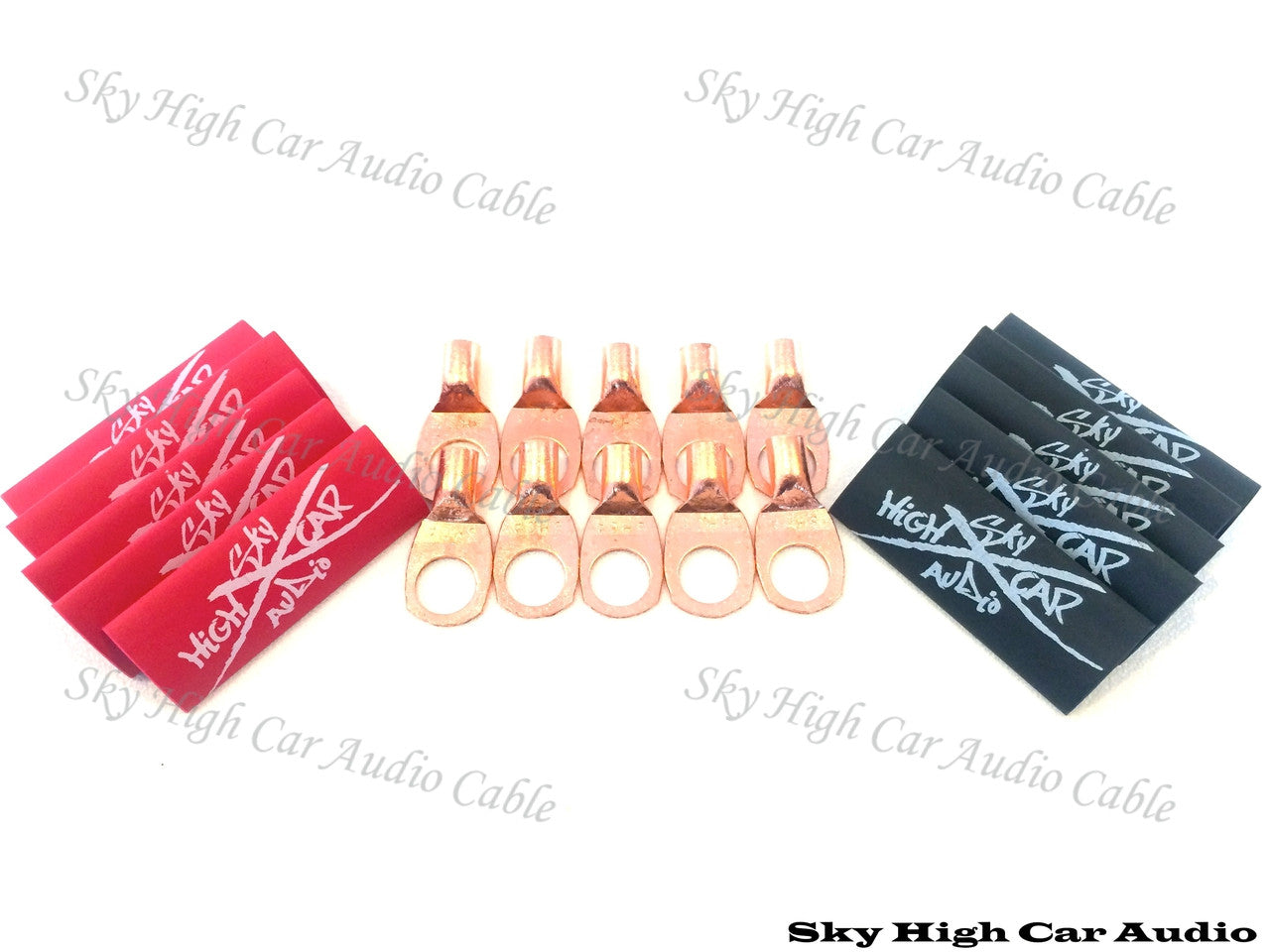 Sky High Car Audio 8 Gauge Copper or Tinned Copper Ring Terminals w/ Heat Shrink Tubing - 10 Pack (Copy)