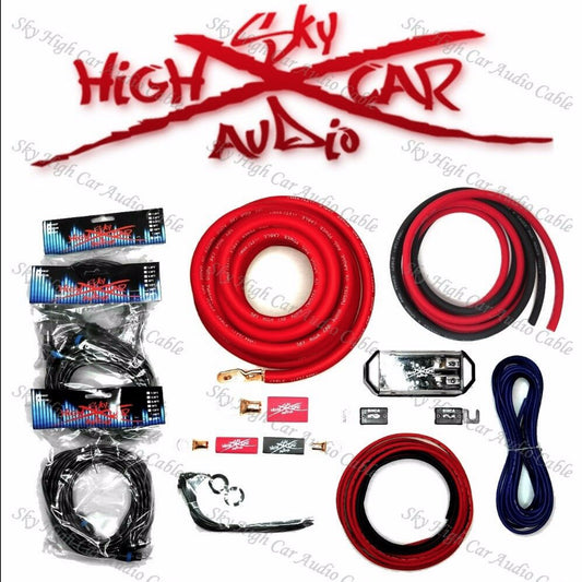 Sky High Car Audio - Amp Kit Single 1/0 to Dual 4 Gauge CCA - Red, Green or Blue